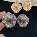 European Style Metal Crumpled Leaf Stud Earrings With Silver Pins, Elegant Minimalist Jewelry view 2