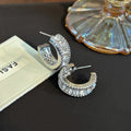 Luxury Half Hoop Rhinestone Studs For Women Sparkling Alloy Statement Minimalist Earrings view 3