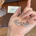 Luxury Half Hoop Rhinestone Studs For Women Sparkling Alloy Statement Minimalist Earrings view 2