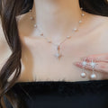 Light Luxury Zircon Starburst Faux Pearl Stud Earrings Necklace Jewelry Set 2026 view 4