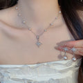 Light Luxury Zircon Starburst Faux Pearl Stud Earrings Necklace Jewelry Set 2026 view 2