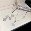 Light Luxury Zircon Starburst Faux Pearl Stud Earrings Necklace Jewelry Set 2026 view 3