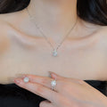 Light Luxury Copper Zircon Square Pendant Necklace Stud Earrings Ring Jewelry Set view 2