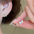 14K Gold Plated Copper Bow Stud Earrings With Silver Posts, Enamel Zircon Korean Style view 4