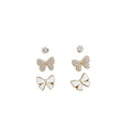 14K Gold Plated Copper Bow Stud Earrings With Silver Posts, Enamel Zircon Korean Style view 5