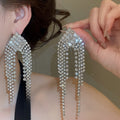 Copper Silver Pin Rhinestone Geometric Tassel Drop Earrings For Women Bridal Jewelry view 3