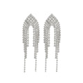 Copper Silver Pin Rhinestone Geometric Tassel Drop Earrings For Women Bridal Jewelry view 5