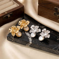 Vintage Alloy Metal Flower Studs With Pearl Drop, Elegant Niche Design Luxury Statement Earrings view 4