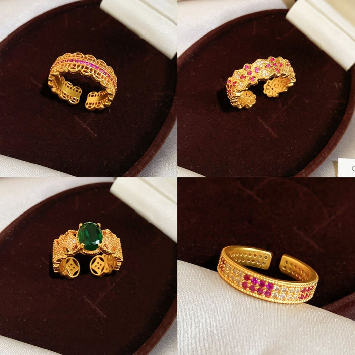 24K Gold Plated Zircon Round Open Ring With Palace Style