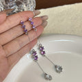 Elegant Purple Rhinestone Tassel Drop Design Alloy Chain Crystal Zircon Long Dangle Earrings view 3