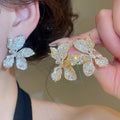 Sparkling Full Zirconia Flower Stud Earrings In Copper Luxury Floral Fashion Jewelry view 1