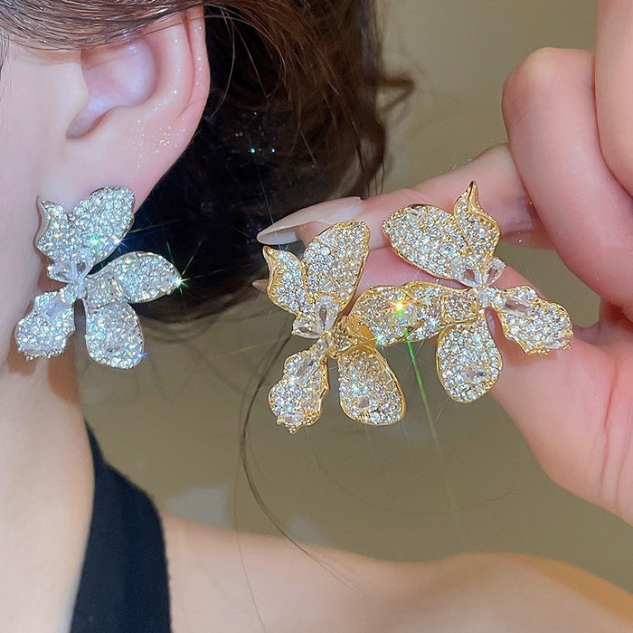 Sparkling Full Zirconia Flower Stud Earrings In Copper Luxury Floral Fashion Jewelry