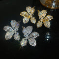 Sparkling Full Zirconia Flower Stud Earrings In Copper Luxury Floral Fashion Jewelry view 4
