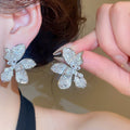 Sparkling Full Zirconia Flower Stud Earrings In Copper Luxury Floral Fashion Jewelry view 3