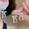18K Gold Plated Copper Bow Stud Earrings With Silver Posts And Sparkling Zircon Luxury Style view 2