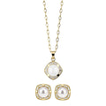 French Vintage Faux Pearl Zircon Square Round Stud Earrings Necklace Jewelry Set For Women view 5