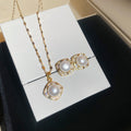French Vintage Faux Pearl Zircon Square Round Stud Earrings Necklace Jewelry Set For Women view 4