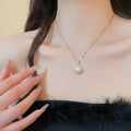 French Vintage Faux Pearl Zircon Square Round Stud Earrings Necklace Jewelry Set For Women view 3