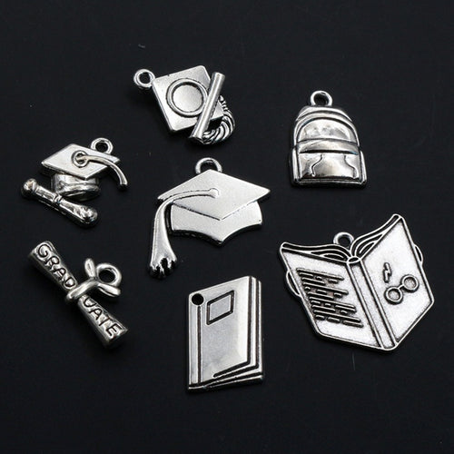 Alloy Graduation Cap Book Backpack Charms, DIY Jewelry Accessories For Necklaces And Bracelets