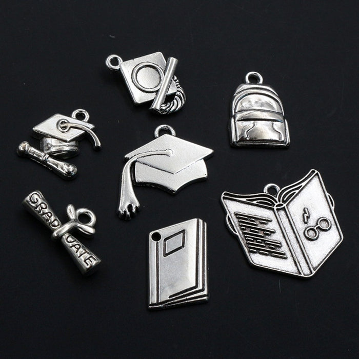 Alloy Graduation Cap Book Backpack Charms, DIY Jewelry Accessories For Necklaces And Bracelets