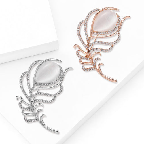 Alloy Rhinestone Feather Brooch Pin For Elegant Suit Accessories
