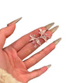 Sparkling Zircon Pink Iris Flower Copper Stud Earrings For Elegant Fashion OL Style view 5