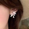 Sparkling Zircon Pink Iris Flower Copper Stud Earrings For Elegant Fashion OL Style view 4
