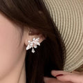 Sparkling Zircon Pink Iris Flower Copper Stud Earrings For Elegant Fashion OL Style view 2
