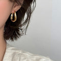 Two Tone U Shaped Copper Hoop Earrings Minimalist Modern Round Huggie Ear Cuffs view 2