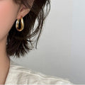 Two Tone U Shaped Copper Hoop Earrings Minimalist Modern Round Huggie Ear Cuffs view 4