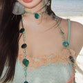 Fresh Coastal Cyan Iridescent Shell Butterfly Earrings And Necklace Jewelry Set view 3