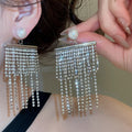 Geometric Faux Pearl Tassel Drop Earrings With Rhinestone Round Studs, Luxury Statement Style view 4