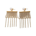 Geometric Faux Pearl Tassel Drop Earrings With Rhinestone Round Studs, Luxury Statement Style view 5