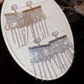 Geometric Faux Pearl Tassel Drop Earrings With Rhinestone Round Studs, Luxury Statement Style view 1