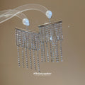 Geometric Faux Pearl Tassel Drop Earrings With Rhinestone Round Studs, Luxury Statement Style view 3