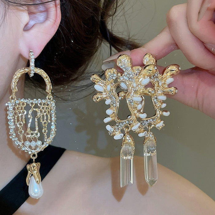 Vintage Alloy Irregular Geometric Rhinestone Enamel Water Drop Earrings For Women