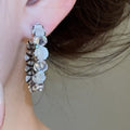 Light Luxury Round Cat Eye Stone Zircon Stud Earrings With Silver Needles For Women view 4