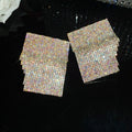 Copper Geometric Square Rhinestone Stud Earrings Vintage Exaggerated Luxury Design view 4