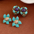 Vintage Palace Style Oval Resin Stone Rhinestone Stud Earrings With Silver Pins view 3