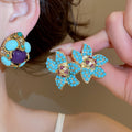 Vintage Palace Style Oval Resin Stone Rhinestone Stud Earrings With Silver Pins view 2