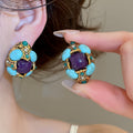 Vintage Palace Style Oval Resin Stone Rhinestone Stud Earrings With Silver Pins view 4