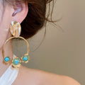 Iron Post Acrylic Round Flower Pendant Drop Earrings For Women Vintage European Court Style view 3