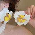 Iron Metallic Enamel Flower Drop Earrings European Style Statement Jewelry For Women view 1