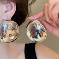 Glossy Metal Oval Stud Earrings Iron Geometric Minimalist Modern Vintage Luxury Style Earrings view 3