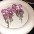 Copper Rhinestone Round Heart Tassel Drop Earrings Vintage Light Luxury Stud Style For Women view 2