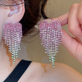 Copper Rhinestone Round Heart Tassel Drop Earrings Vintage Light Luxury Stud Style For Women view 1