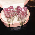 Copper Rhinestone Round Heart Tassel Drop Earrings Vintage Light Luxury Stud Style For Women view 4