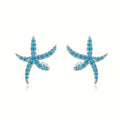 Summer Beach Vacation Starfish Stud Earrings, Blue Zircon Dopamine Date Accessories For Women view 5