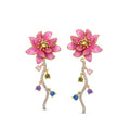 Chinese Style Enamel Lotus Drop Earrings, Elegant New Chinese Hanfu Dangle Jewelry For Women view 1