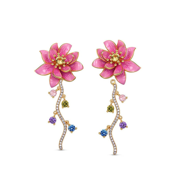 Chinese Style Enamel Lotus Drop Earrings, Elegant New Chinese Hanfu Dangle Jewelry For Women